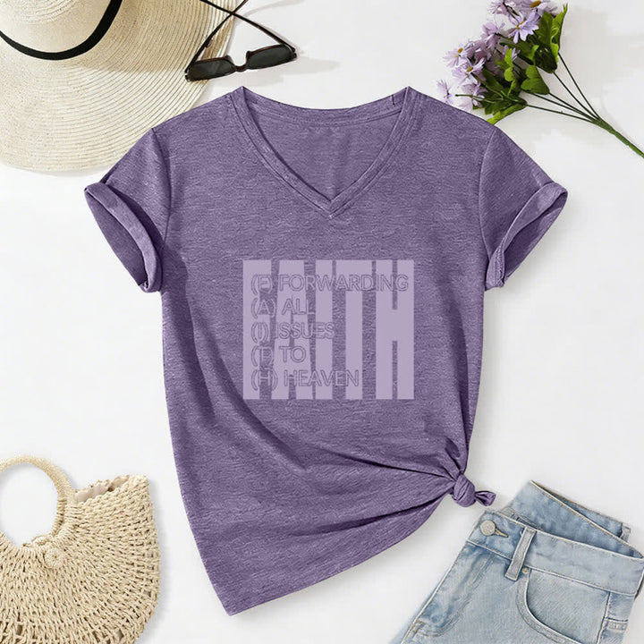 Christianartworkshop Maglietta da donna con scollo a V e maniche arrotolate con stampa Faith Block Print - Viola - 2XL - image 2