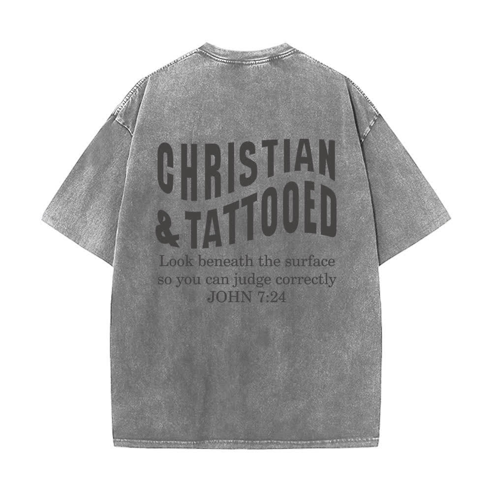 Christianartworkshop T-shirt lavata con scritta vintage "John 7:24 Street Statement" - image 1