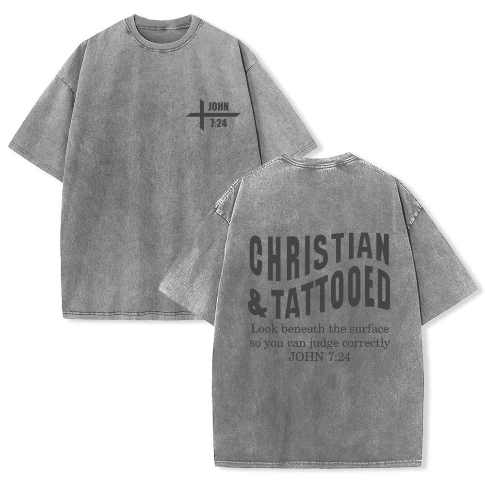 Christianartworkshop T-shirt lavata con scritta vintage "John 7:24 Street Statement" - Grigio - 4XL - image 0