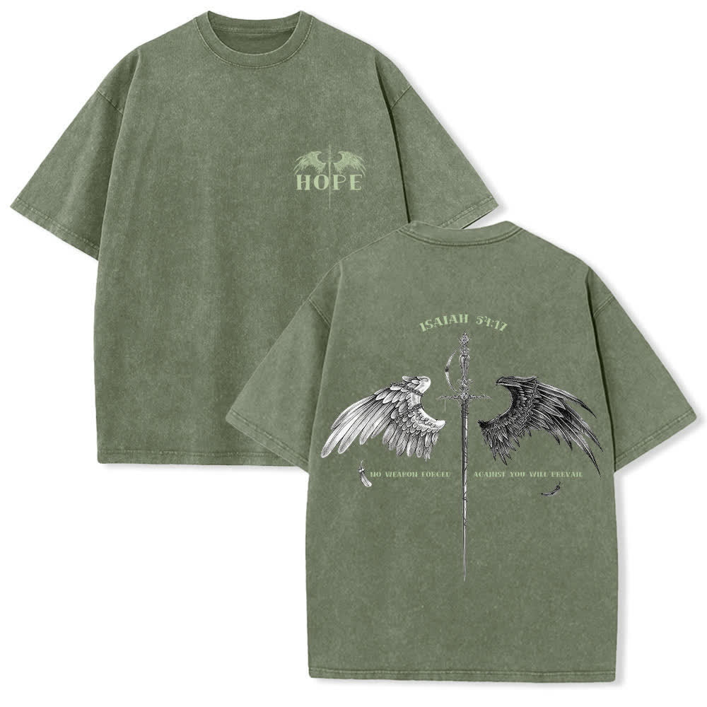 Christianartworkshop Maglietta lavata con ali di speranza (Isaia 54:17) - Verde militare - 4XL - image 3
