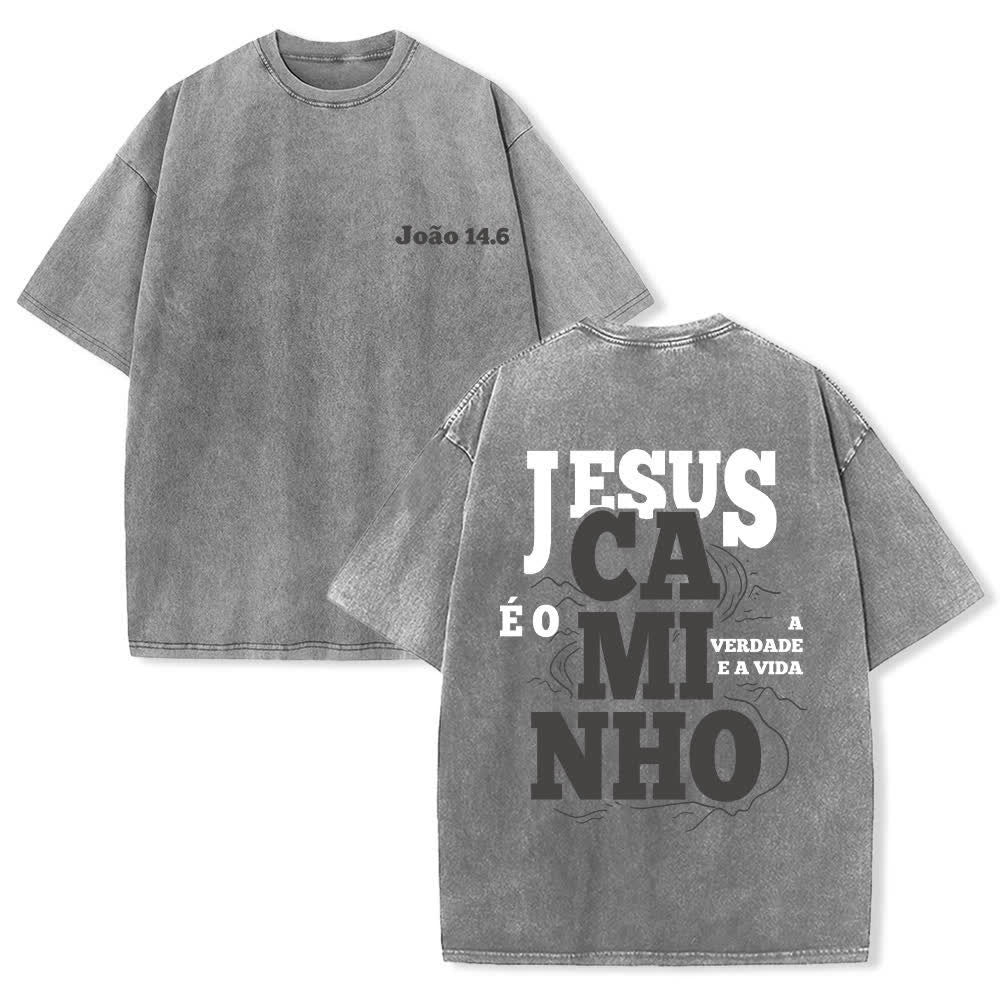 Christianartworkshop T-shirt oversize vintage lavata di Jesus Camino - Grigio - 4XL - image 0
