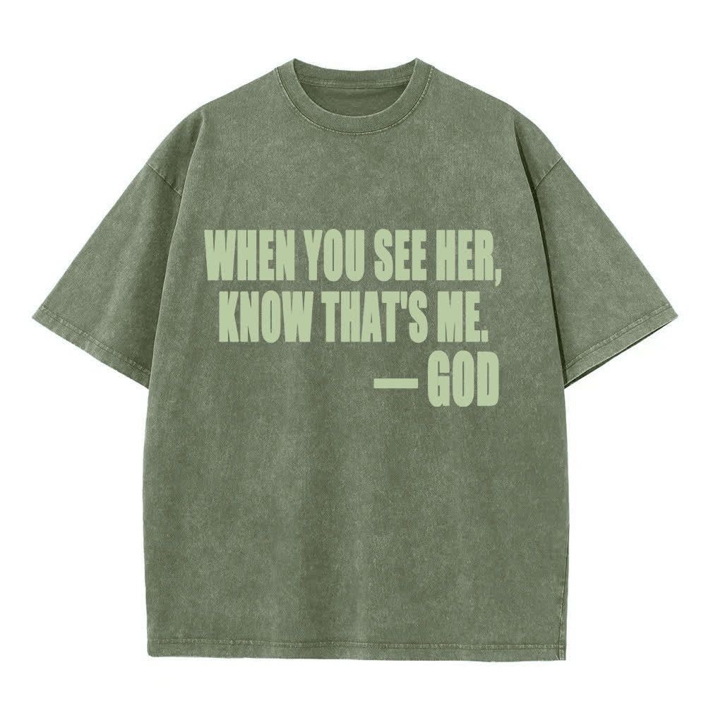 Christianartworkshop Maglietta vintage oversize con messaggio divino - Verde militare - 4XL - image 0