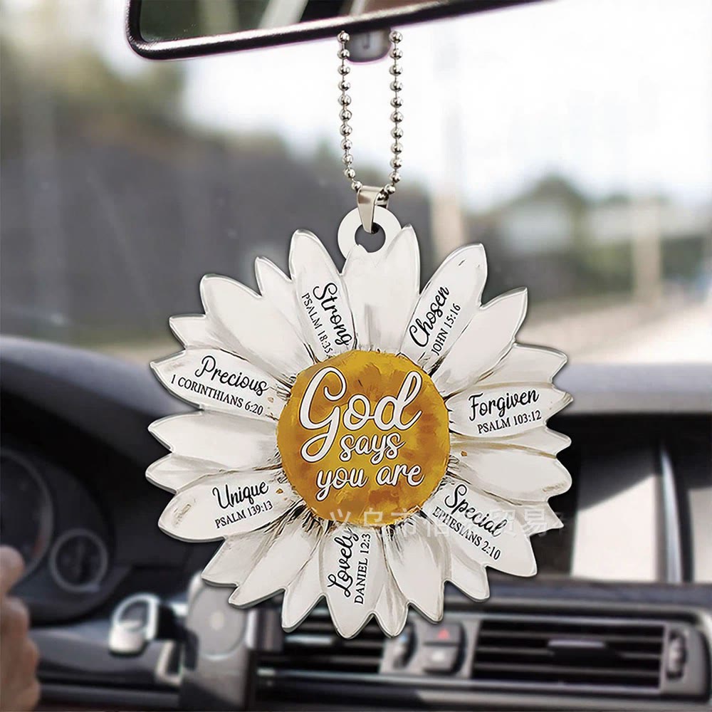 Christianartworkshop Ciondolo per auto Faith Sunflower God Says You Are: Emblema di una calda affermazione divina - Bianco - image 0