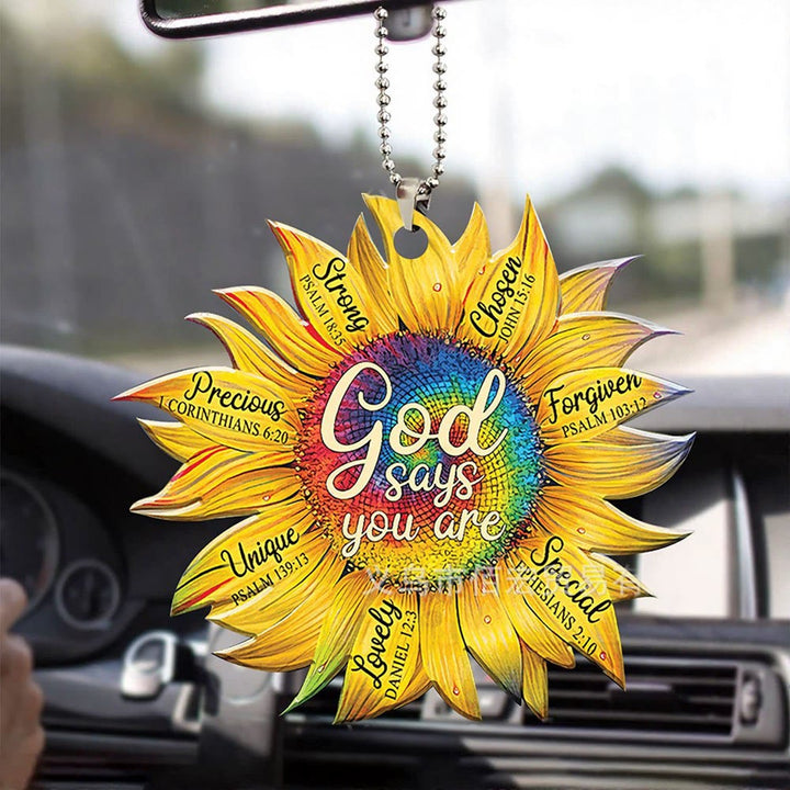 Christianartworkshop Ciondolo per auto Faith Sunflower God Says You Are: Emblema di una calda affermazione divina - Arcobaleno - image 2
