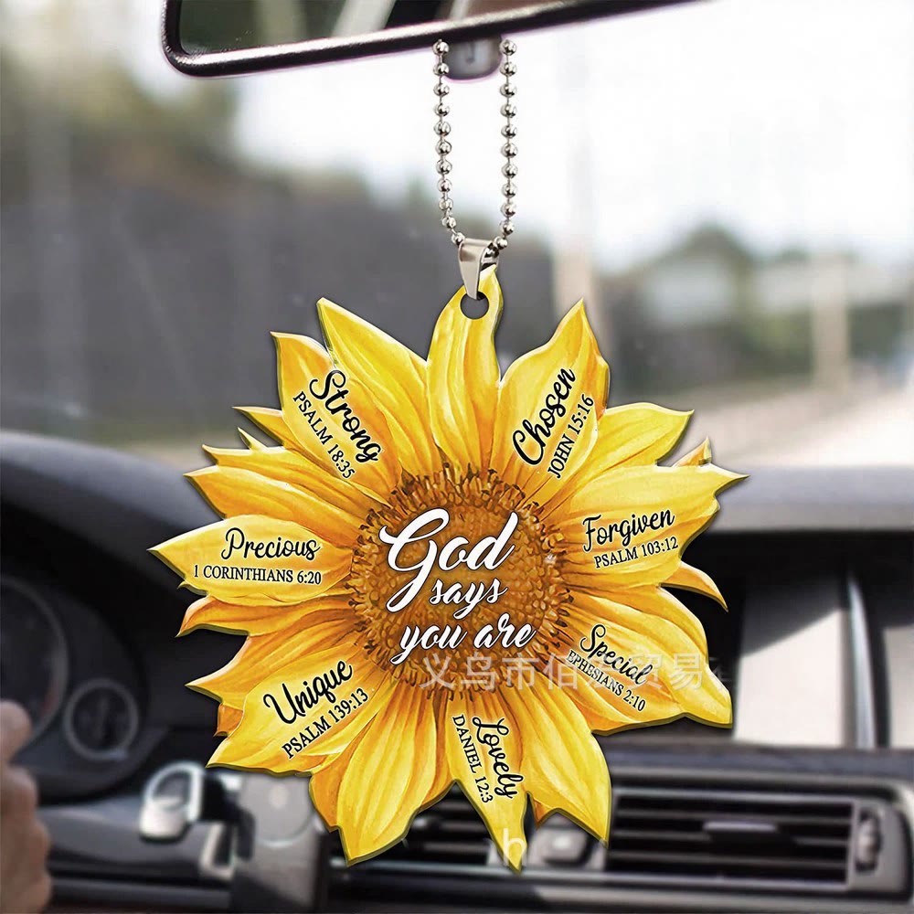 Christianartworkshop Ciondolo per auto Faith Sunflower God Says You Are: Emblema di una calda affermazione divina - Giallo - image 1