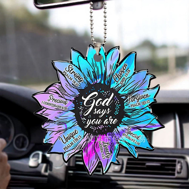 Christianartworkshop Ciondolo per auto Faith Sunflower God Says You Are: Emblema di una calda affermazione divina - Gradiente olografico - image 3