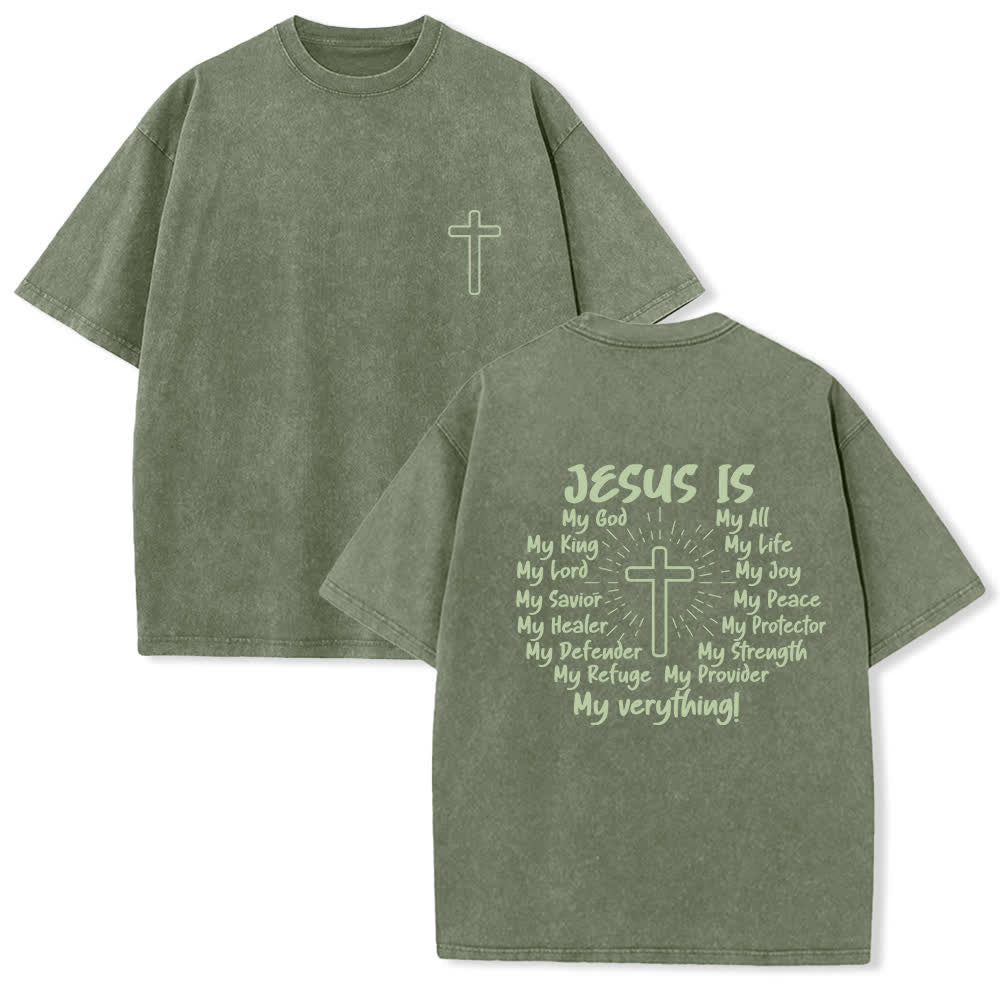 Christianartworkshop T-shirt oversize lavata con stampa sul retro "Gesù è la croce". - Verde militare - 4XL - image 3
