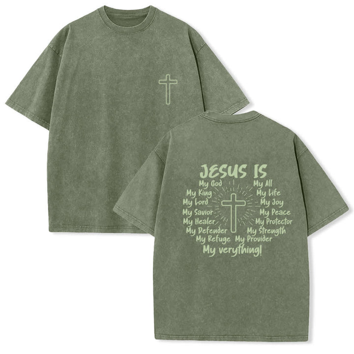Christianartworkshop T-shirt oversize lavata con stampa sul retro "Gesù è la croce". - Verde militare - 4XL - image 3