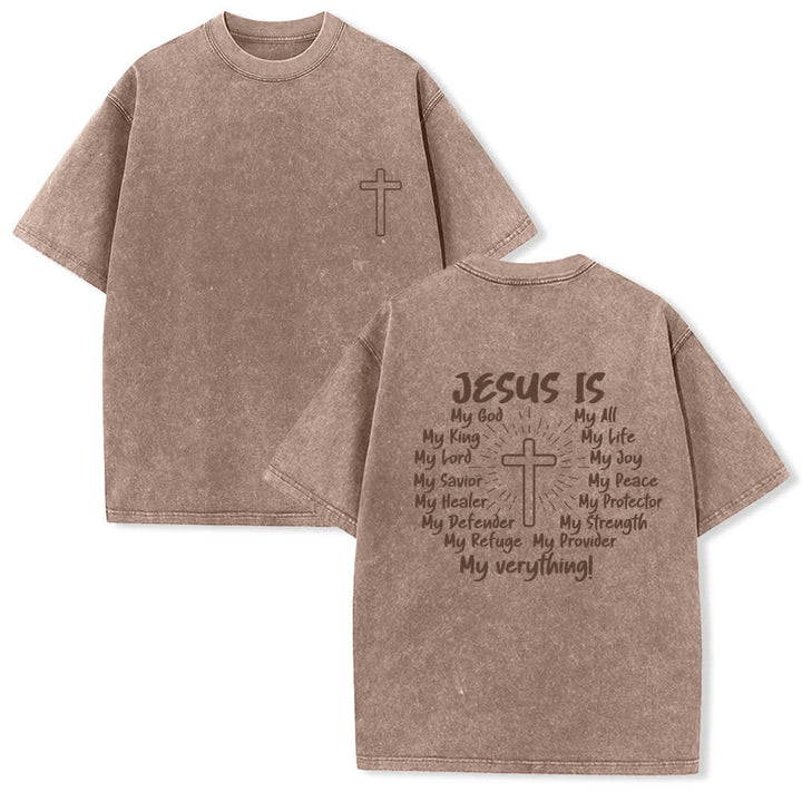 Christianartworkshop T-shirt oversize lavata con stampa sul retro "Gesù è la croce". - Marrone - 4XL - image 9