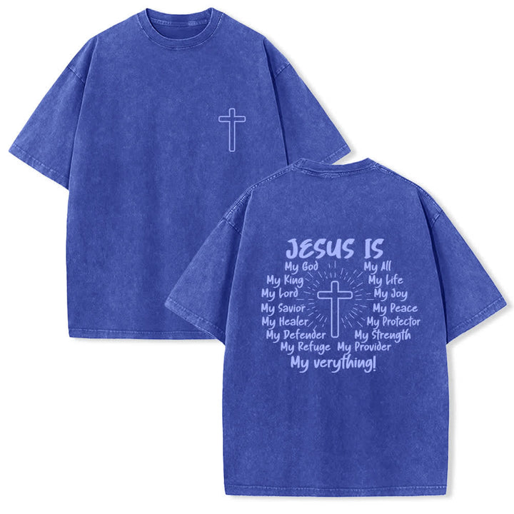 Christianartworkshop T-shirt oversize lavata con stampa sul retro "Gesù è la croce". - Blu - 4XL - image 18