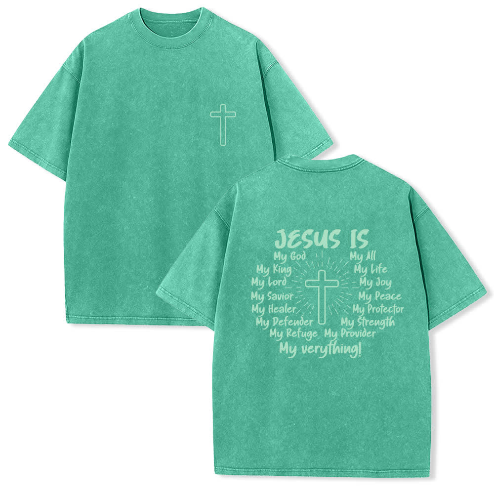 Christianartworkshop T-shirt oversize lavata con stampa sul retro "Gesù è la croce". - Verde - 4XL - image 15