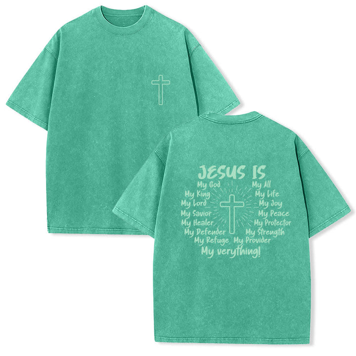 Christianartworkshop T-shirt oversize lavata con stampa sul retro "Gesù è la croce". - Verde - 4XL - image 15