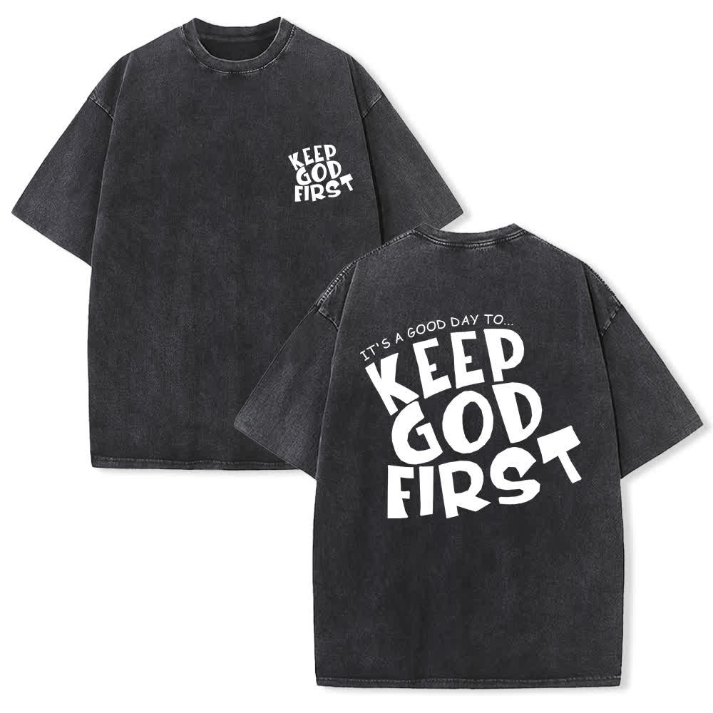 Christianartworkshop Maglietta vintage lavata "Keep God First" - Nero - 4XL - image 0