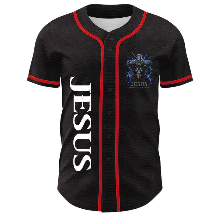 Christianartworkshop: maglia da baseball nera con Gesù Leone e fulmine - image 11