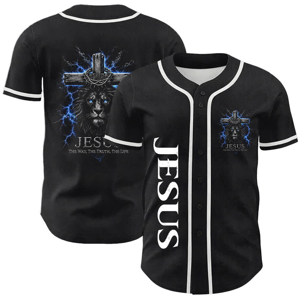 Christianartworkshop: maglia da baseball nera con Gesù Leone e fulmine - Bianco - 5XL - image 15