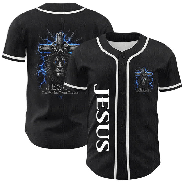 Christianartworkshop: maglia da baseball nera con Gesù Leone e fulmine - Bianco - 5XL - image 15