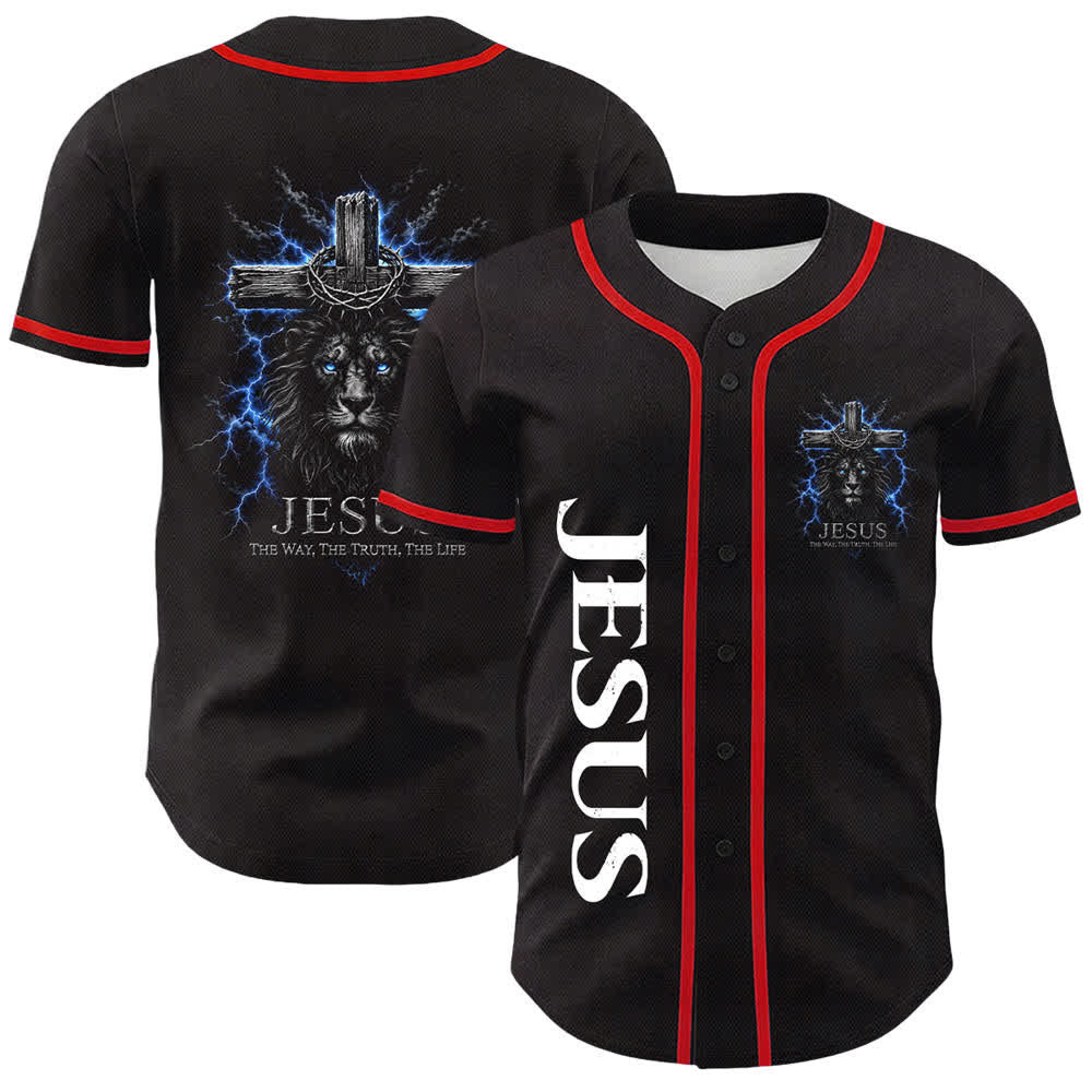 Christianartworkshop: maglia da baseball nera con Gesù Leone e fulmine - Rosso - 5XL - image 9