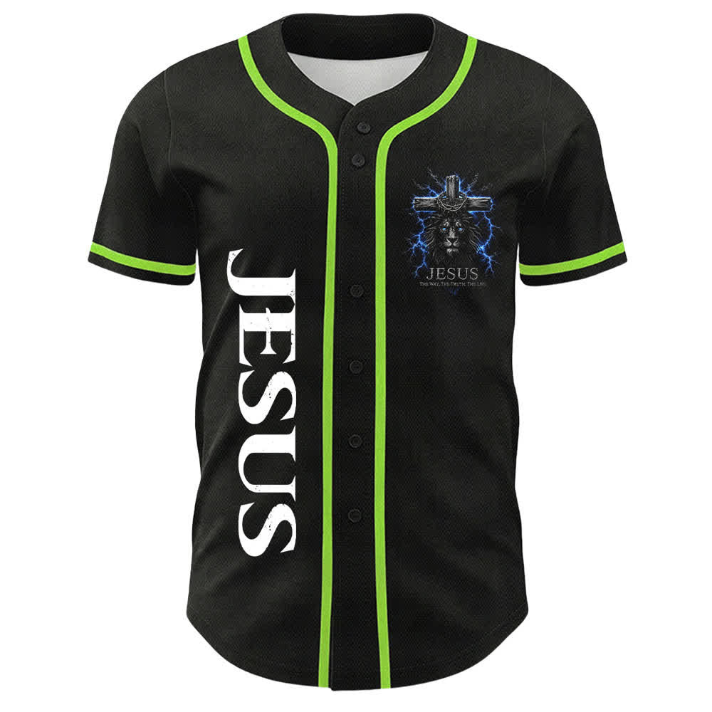 Christianartworkshop: maglia da baseball nera con Gesù Leone e fulmine - image 26