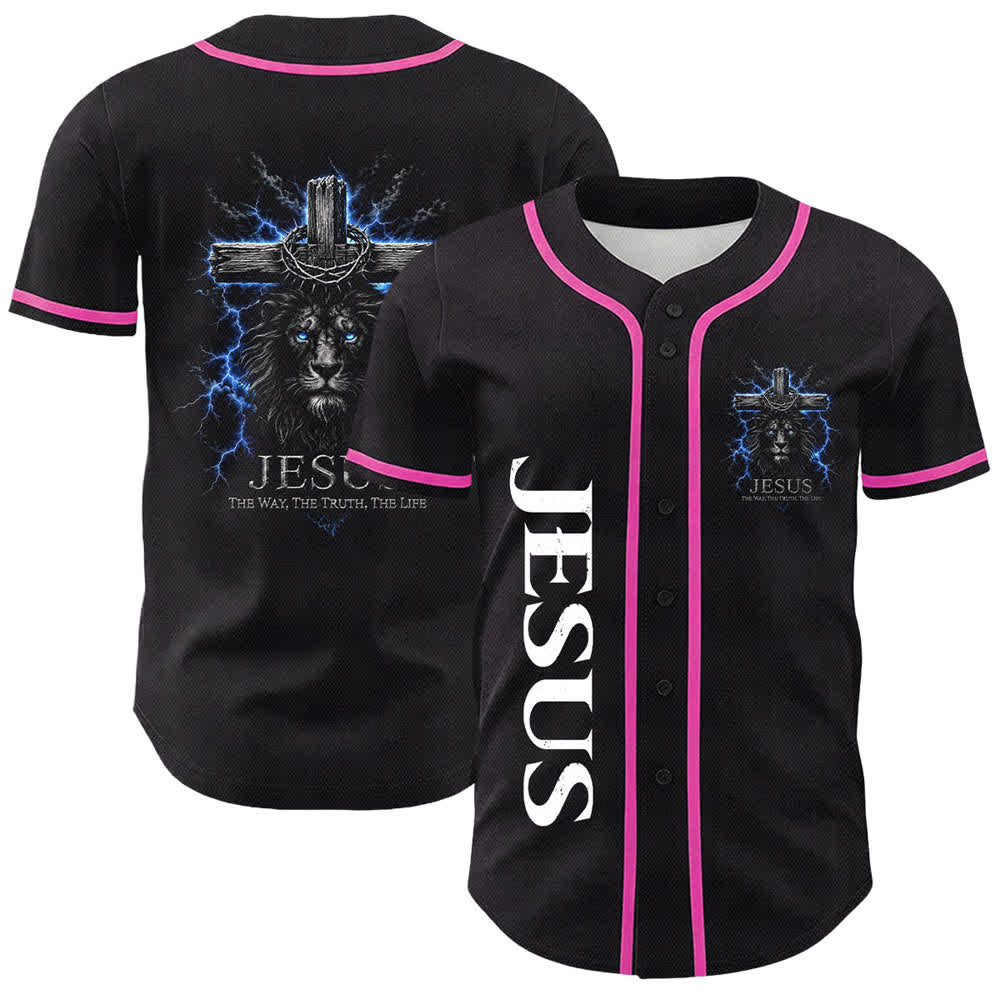 Christianartworkshop: maglia da baseball nera con Gesù Leone e fulmine - Rosa - 5XL - image 12