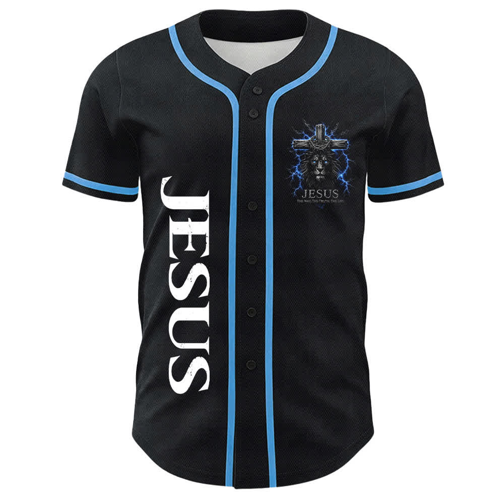 Christianartworkshop: maglia da baseball nera con Gesù Leone e fulmine - image 2