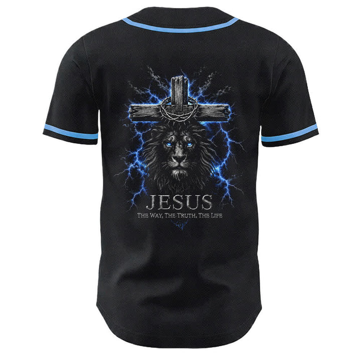 Christianartworkshop: maglia da baseball nera con Gesù Leone e fulmine - image 1