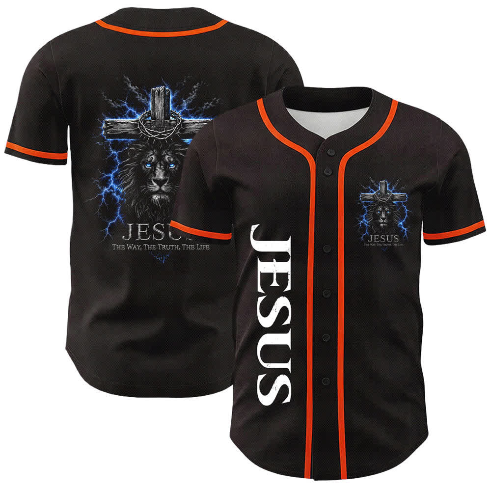 Christianartworkshop: maglia da baseball nera con Gesù Leone e fulmine - Arancia - 5XL - image 6