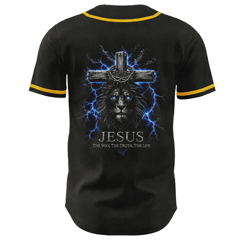 Christianartworkshop: maglia da baseball nera con Gesù Leone e fulmine - image 4