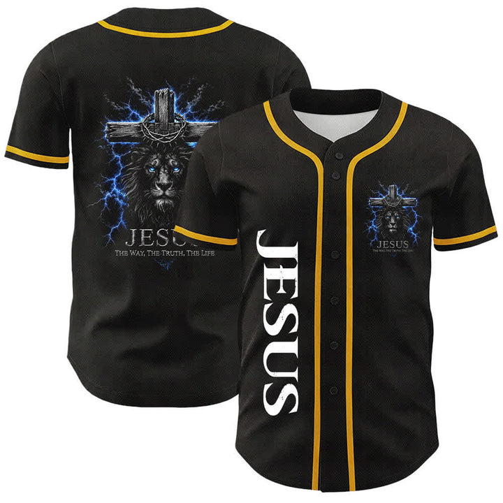 Christianartworkshop: maglia da baseball nera con Gesù Leone e fulmine - Giallo - 5XL - image 3
