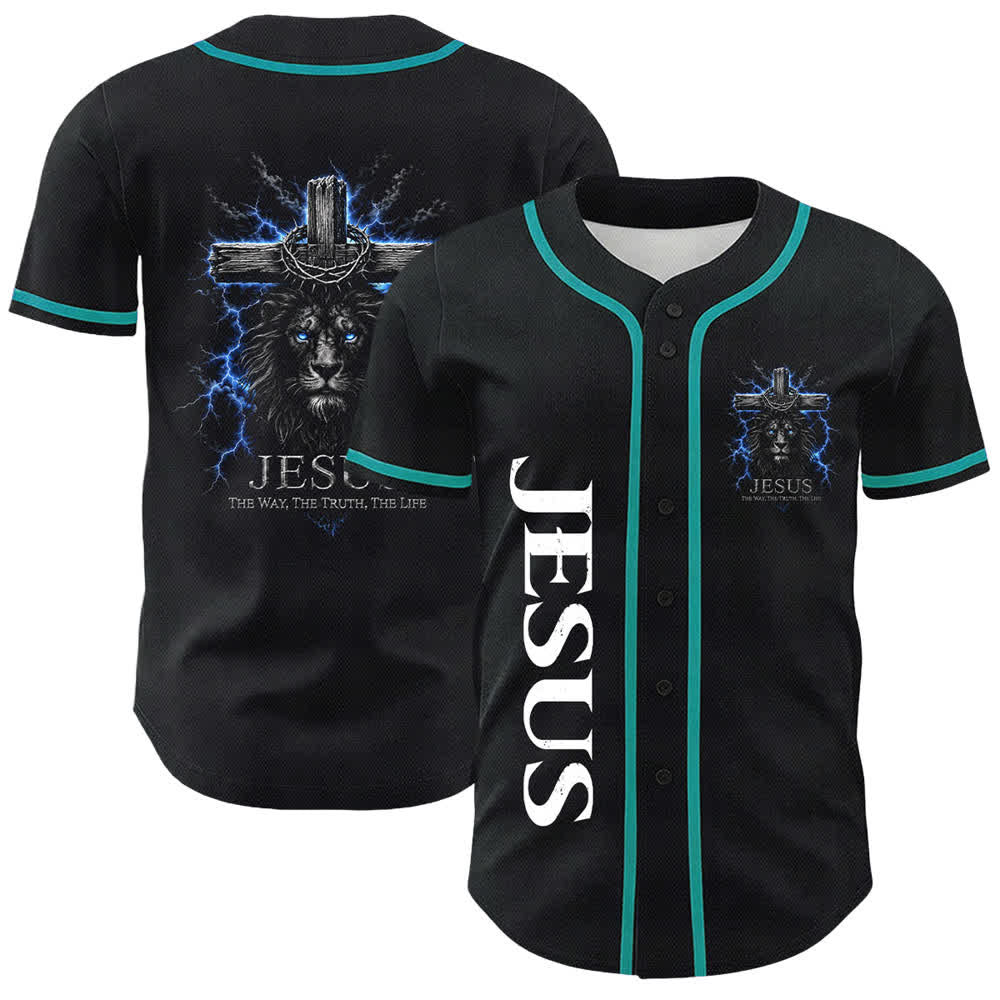 Christianartworkshop: maglia da baseball nera con Gesù Leone e fulmine - Lago Blu - 5XL - image 18