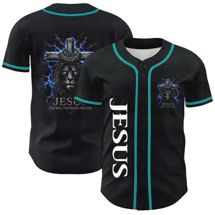 Christianartworkshop: maglia da baseball nera con Gesù Leone e fulmine - Lago Blu - 5XL - image 18