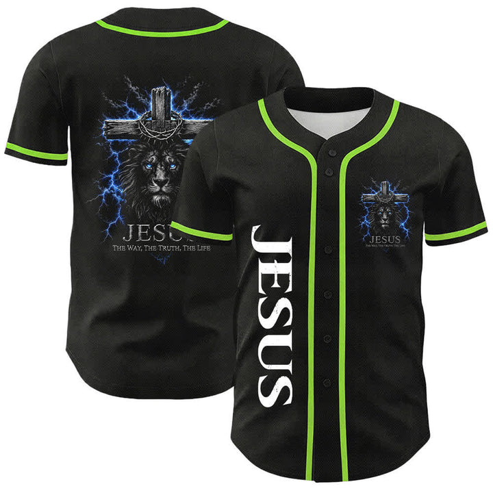 Christianartworkshop: maglia da baseball nera con Gesù Leone e fulmine - Verde - 5XL - image 24
