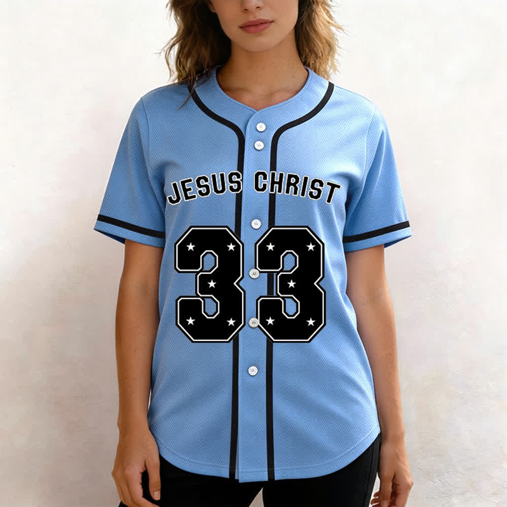 Christianartworkshop Gesù Cristo 33 Maglia da baseball azzurra - image 3
