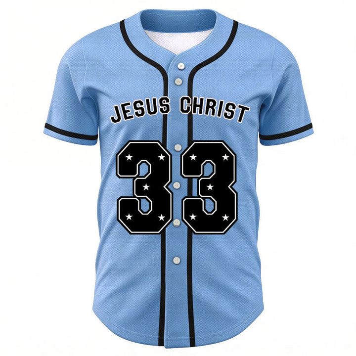 Christianartworkshop Gesù Cristo 33 Maglia da baseball azzurra - image 1