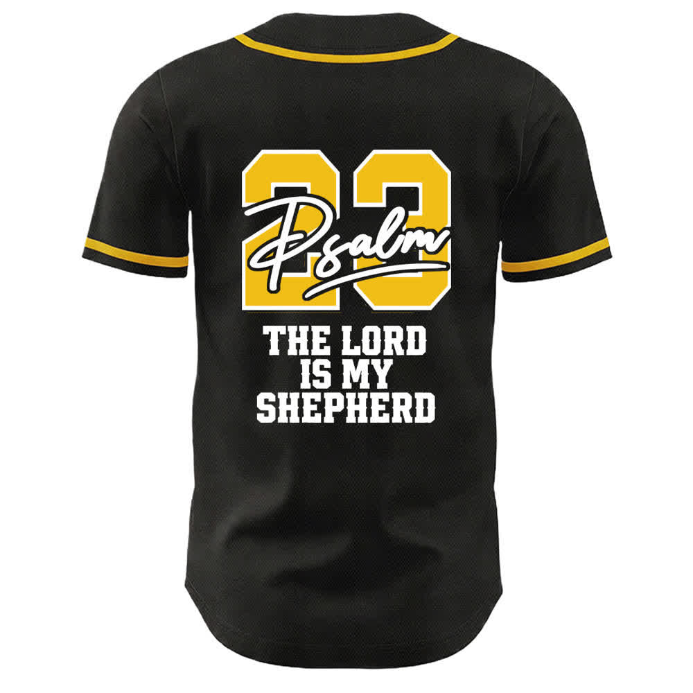 Christianartworkshop Salmo 23 Maglia da baseball nera e oro con scritta - image 1