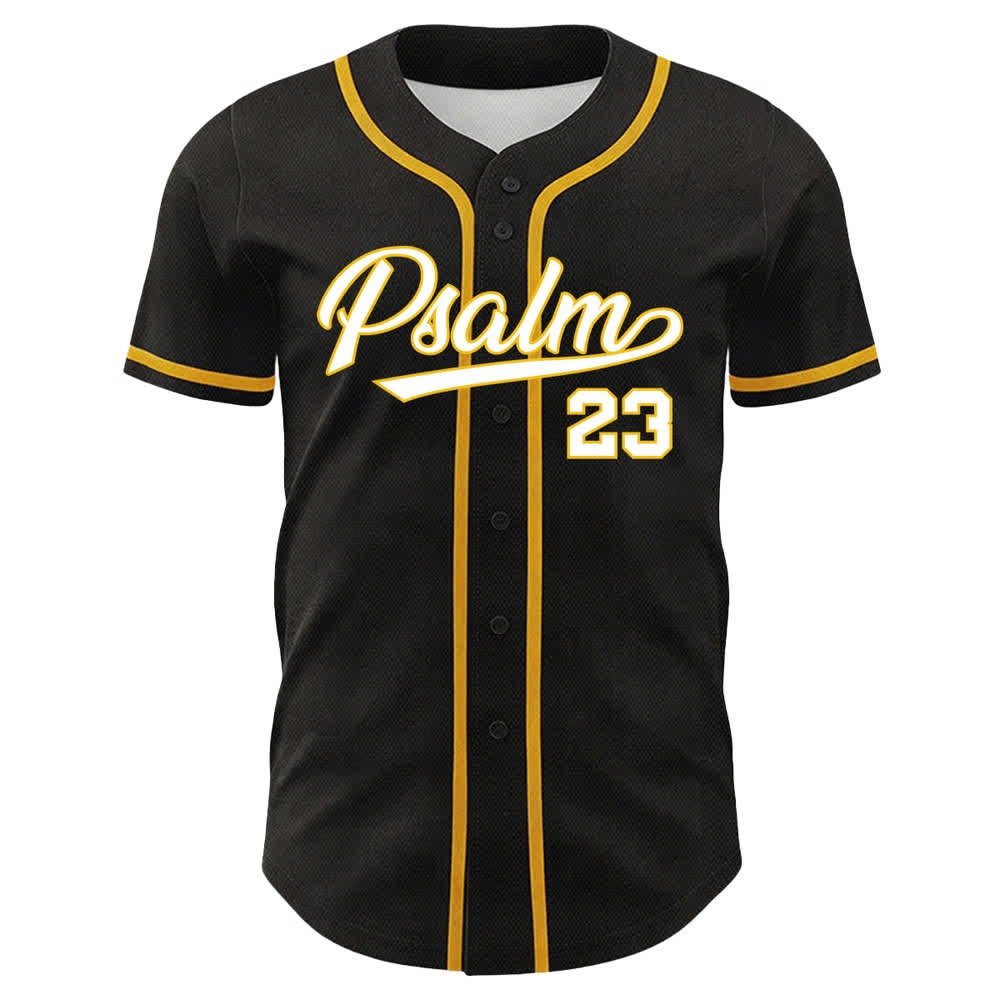 Christianartworkshop Salmo 23 Maglia da baseball nera e oro con scritta - image 2