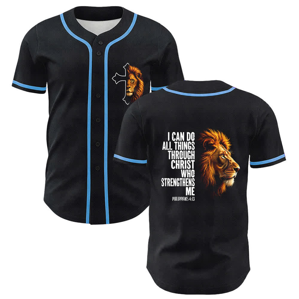 Christianartworkshop Leone di Forza Filippesi 4:13 Maglia da baseball nera e oro - Blu celeste - 5XL - image 6