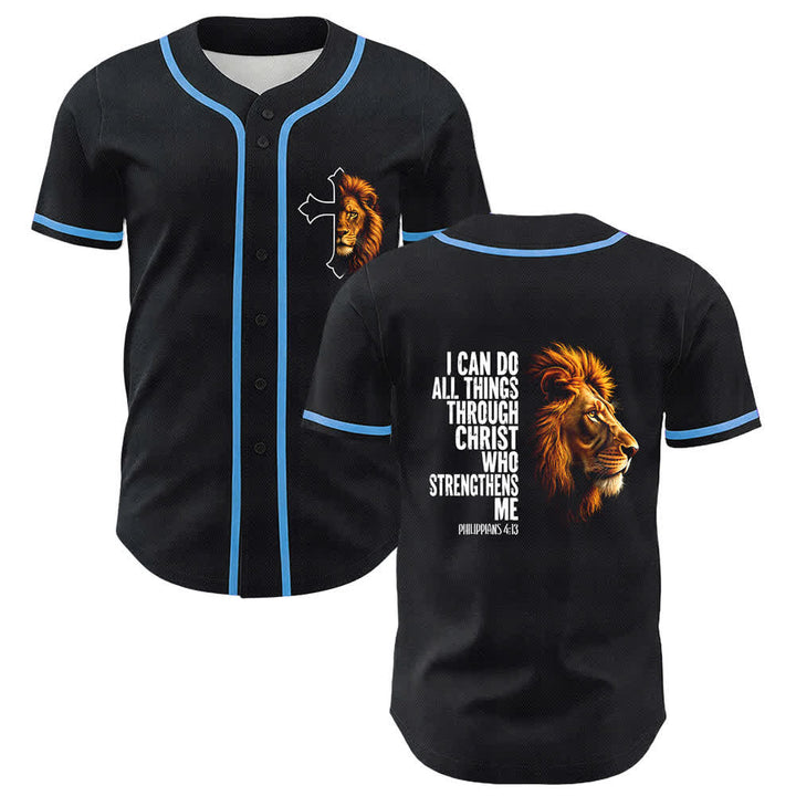 Christianartworkshop Leone di Forza Filippesi 4:13 Maglia da baseball nera e oro - Blu celeste - 5XL - image 6