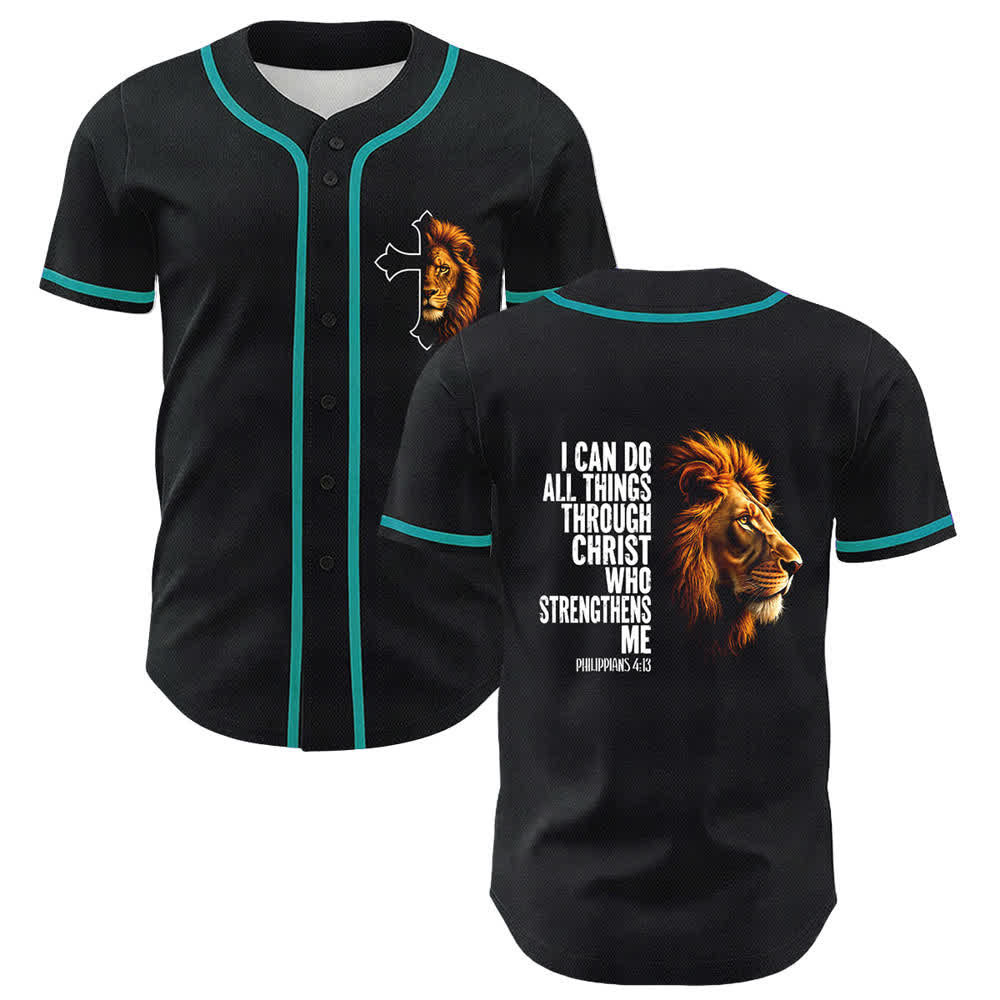 Christianartworkshop Leone di Forza Filippesi 4:13 Maglia da baseball nera e oro - Lago Blu - 5XL - image 21