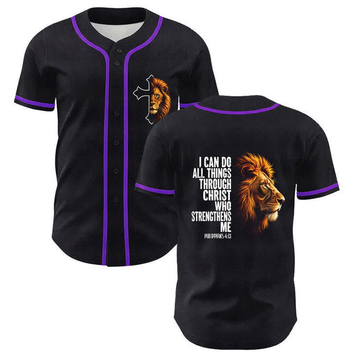 Christianartworkshop Leone di Forza Filippesi 4:13 Maglia da baseball nera e oro - Viola - 5XL - image 3