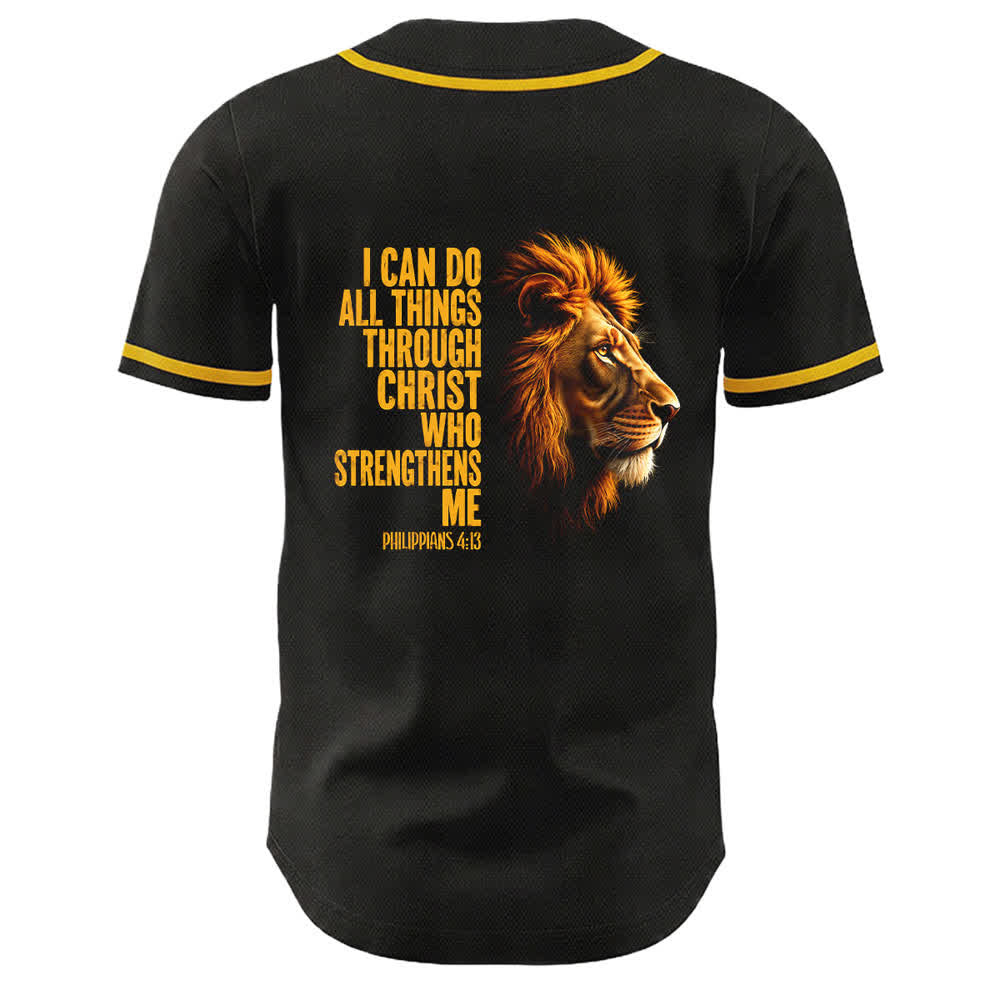 Christianartworkshop Leone di Forza Filippesi 4:13 Maglia da baseball nera e oro - image 1