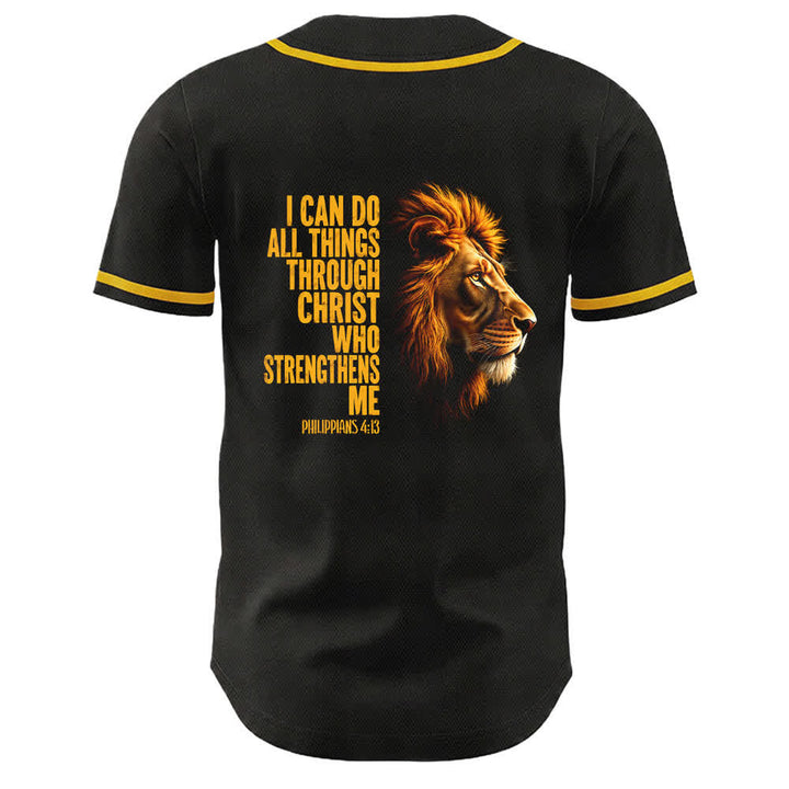 Christianartworkshop Leone di Forza Filippesi 4:13 Maglia da baseball nera e oro - image 1