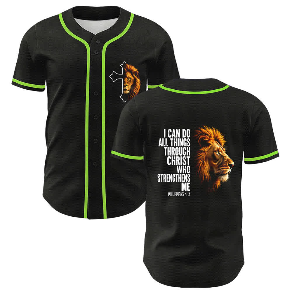 Christianartworkshop Leone di Forza Filippesi 4:13 Maglia da baseball nera e oro - Verde - 5XL - image 12