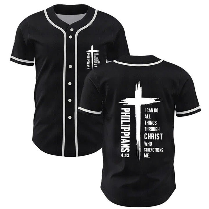 Christianartworkshop Filippesi 4:13 Maglia da baseball con grafica a croce e bordo a contrasto - Nero - 5XL - image 7