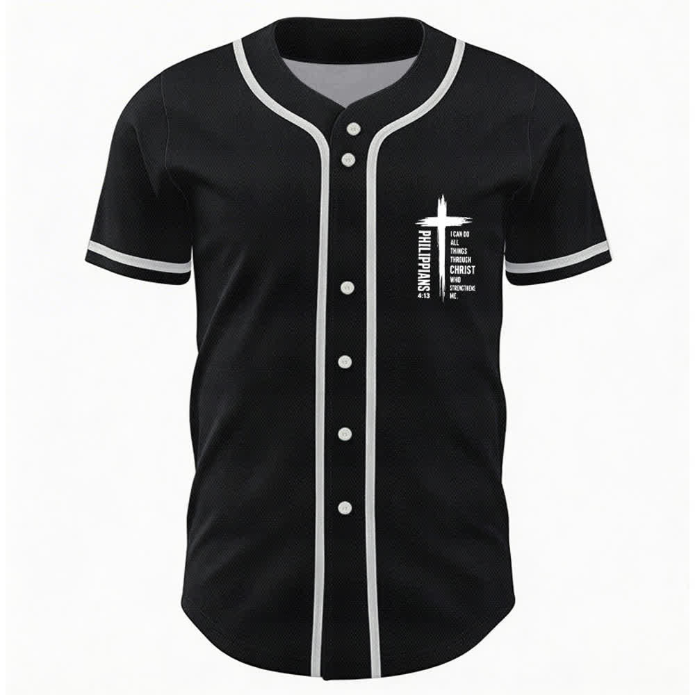 Christianartworkshop Filippesi 4:13 Maglia da baseball con grafica a croce e bordo a contrasto - image 9