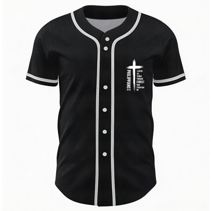 Christianartworkshop Filippesi 4:13 Maglia da baseball con grafica a croce e bordo a contrasto - image 9