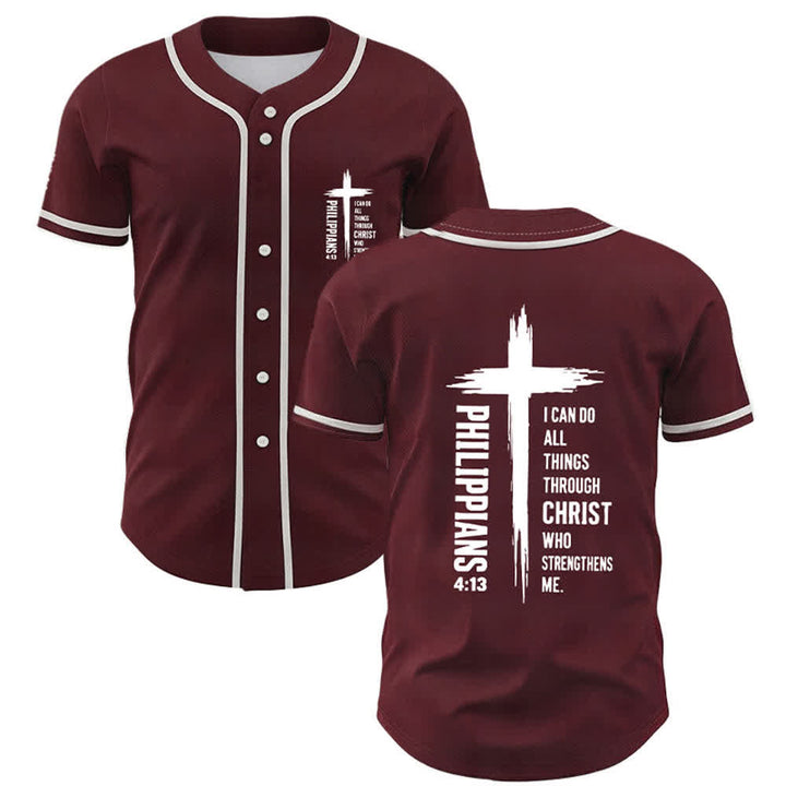 Christianartworkshop Filippesi 4:13 Maglia da baseball con grafica a croce e bordo a contrasto - Vino - 5XL - image 0