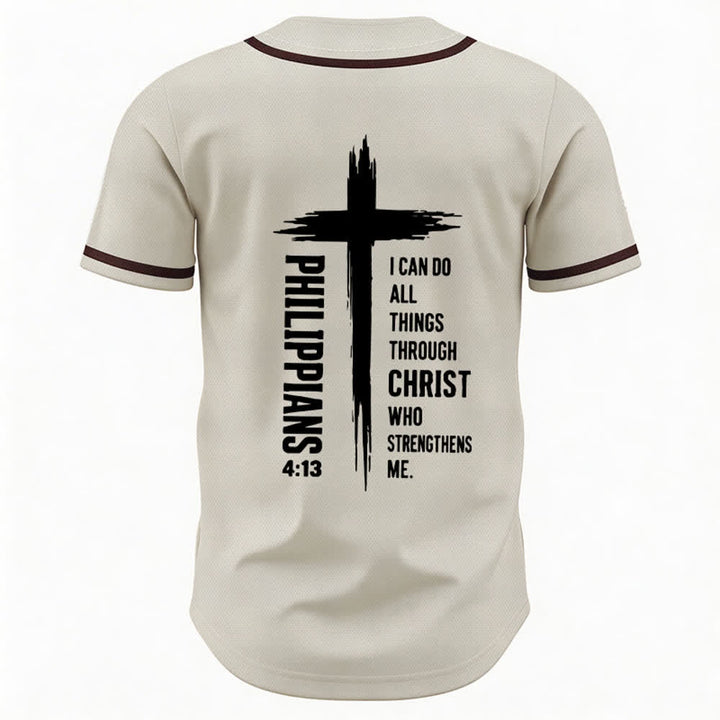 Christianartworkshop Filippesi 4:13 Maglia da baseball con grafica a croce e bordo a contrasto - image 22