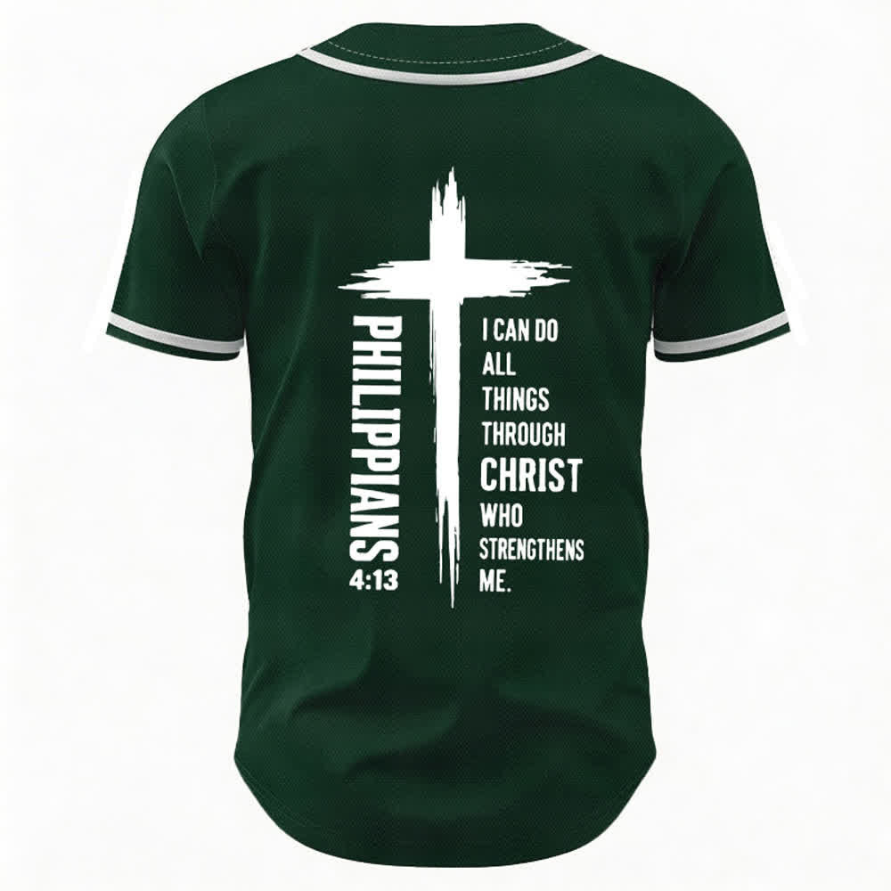 Christianartworkshop Filippesi 4:13 Maglia da baseball con grafica a croce e bordo a contrasto - image 15