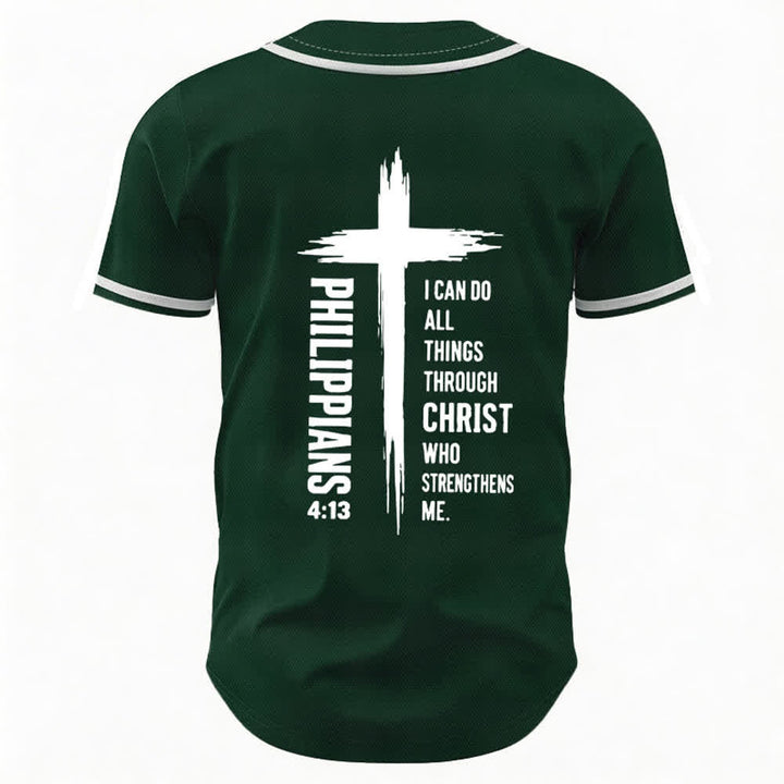 Christianartworkshop Filippesi 4:13 Maglia da baseball con grafica a croce e bordo a contrasto - image 15
