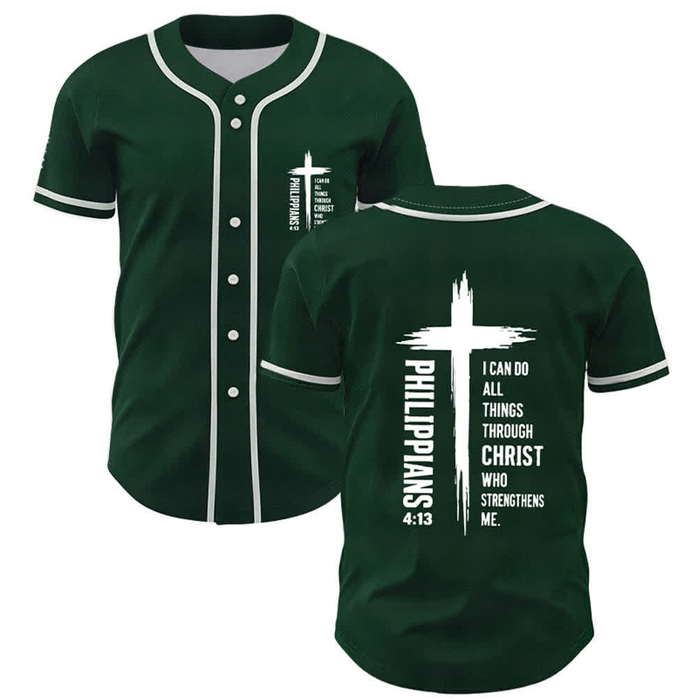 Christianartworkshop Filippesi 4:13 Maglia da baseball con grafica a croce e bordo a contrasto - Verde - 5XL - image 14